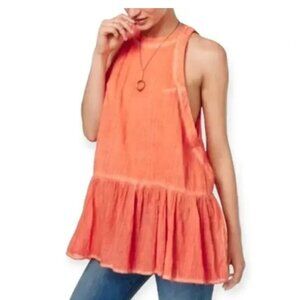 Free People Orange Cotton Breathless Moments Batiste Tunic Top Size S